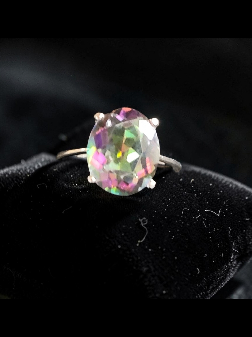 925 Sterling Silver Mystic Topaz Oval Solitaire Ring - Multi-Color
